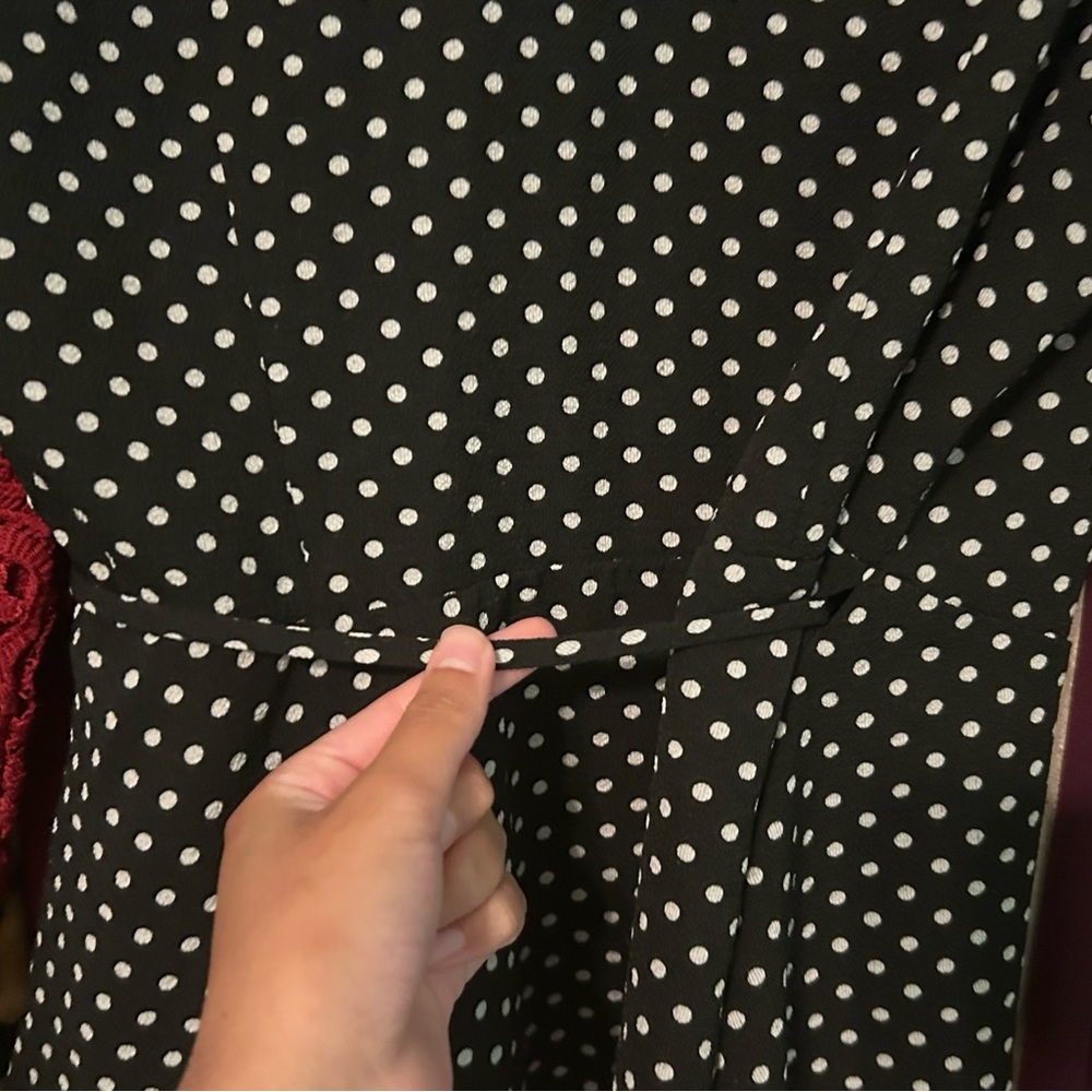 Monteau Black & White Polka Dot Wrap Top - Picture 10 of 12